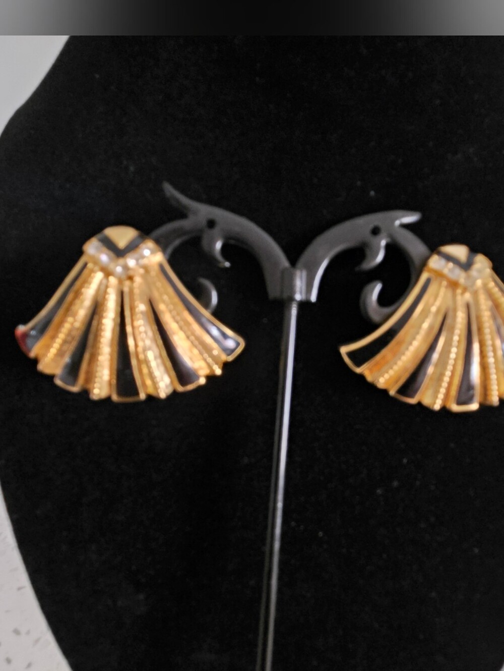 Gold and Black Fan-Shaped Women's Earrings - Elegant Statement Jewelry